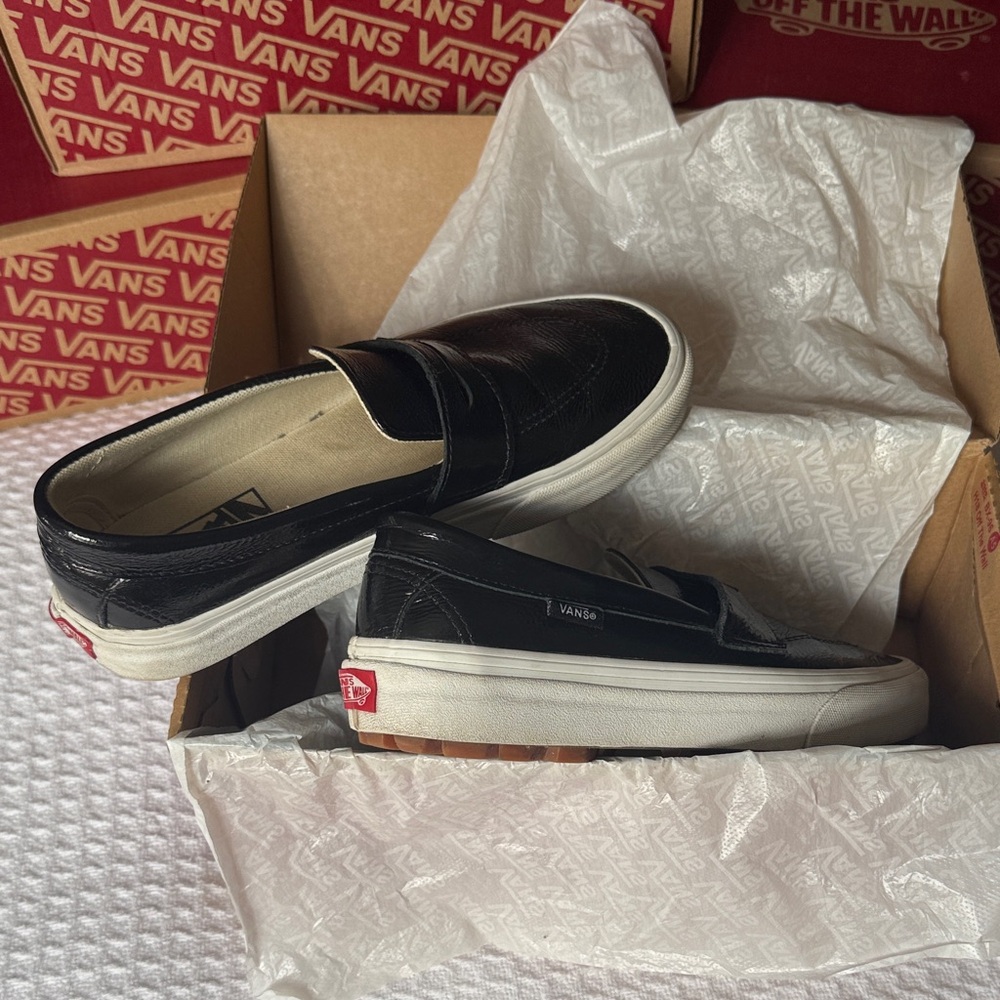 Vans Black Leather Slip-On Sneakers